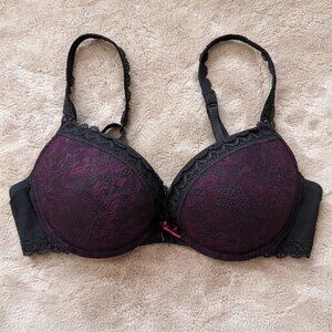 Vintage Esprit Lace Push-Up Bra – Black & Plum – Size 32C